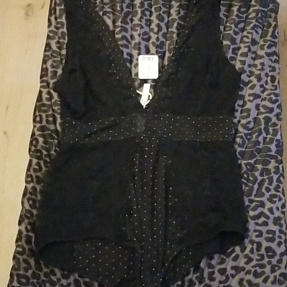 NWT Free People Black Breaking Hearts Bodysuit L - Picture 2 of 3